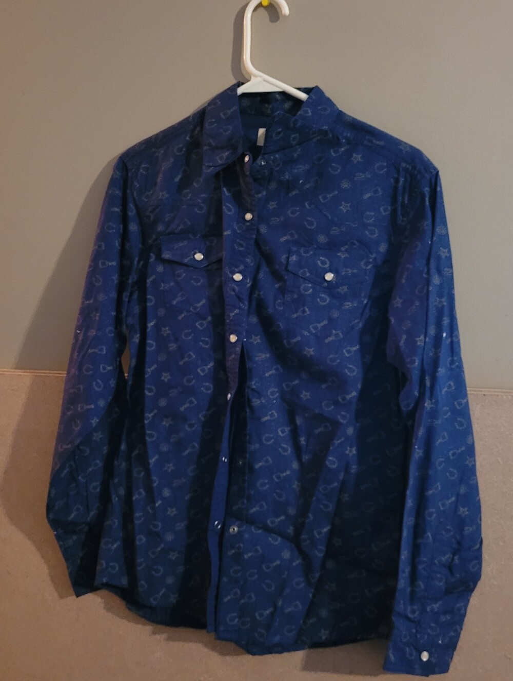 Wrangler Blue Womans Long-Sleeve Western Shirt Snap Small
